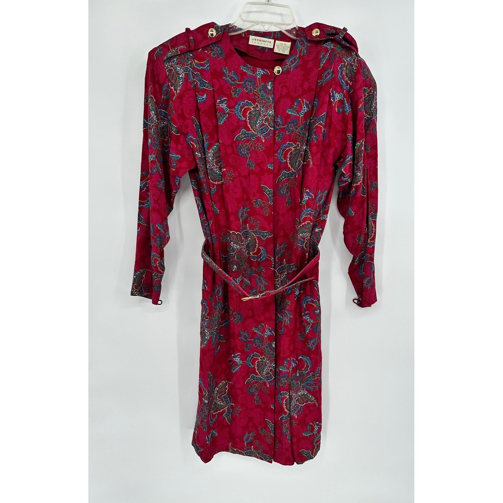 Vtg Liz Claiborne Dress Size 8 Paisley Floral Print Belted Long Sleeve Midi